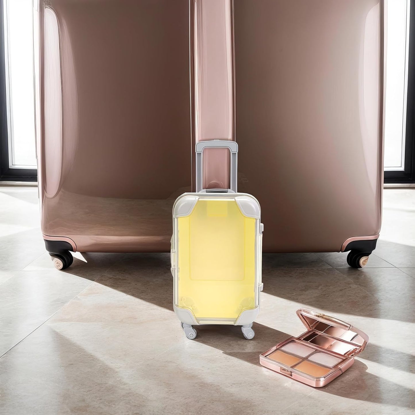 False Eyelash Storage Box, Portable Travel Organizer Mini Luggage False Eyelash Tray Makeup Tool (PALE YELLOW)