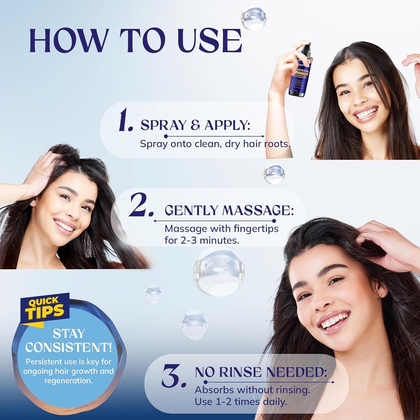 5% Minoxidil Hair Growth for Men and Women: 3-Pack RootStim Extra Strength Minoxidil with Rosemary for Thinning Hair Regrowth and Fuller Hair 180 ML