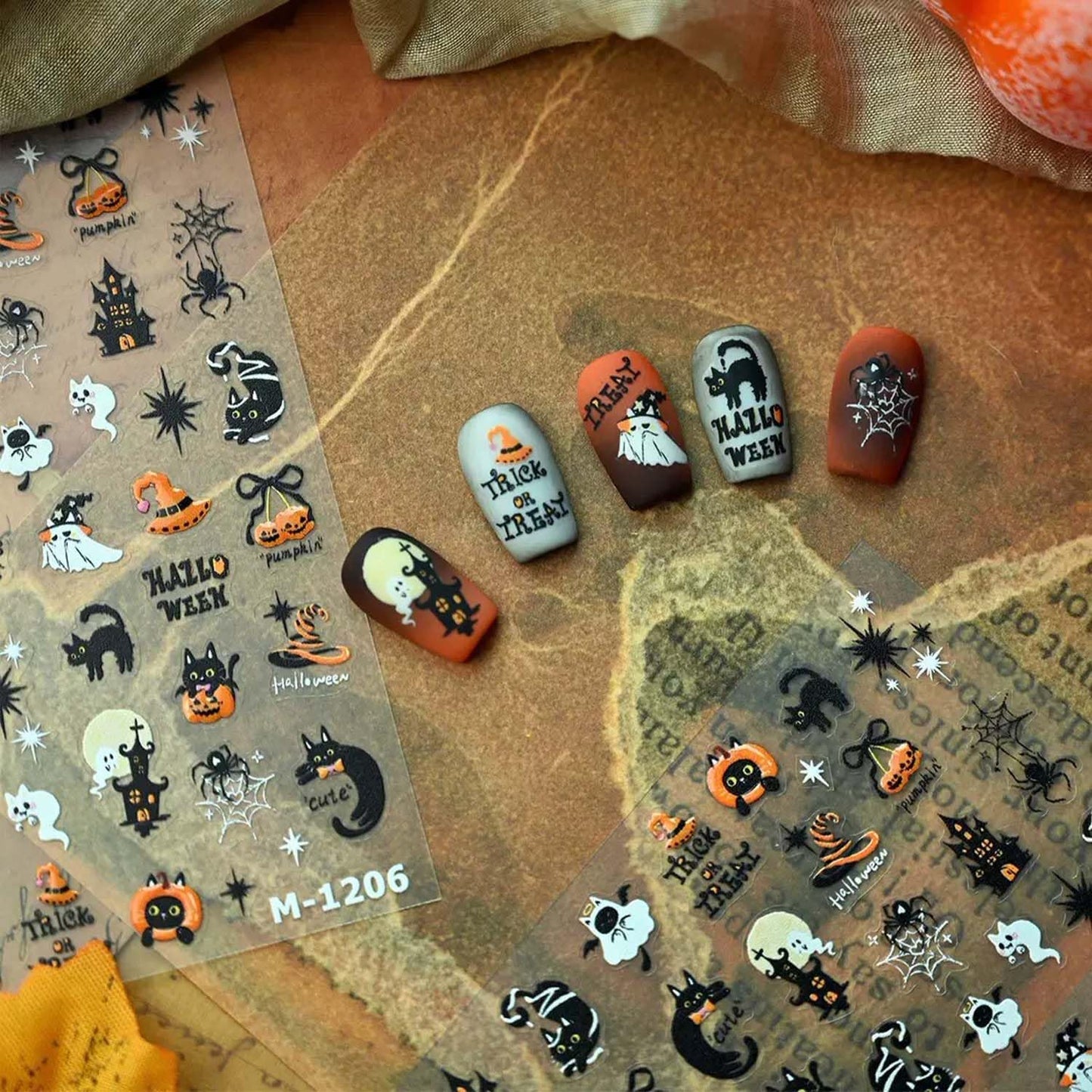 5D Embossed Halloween Nail Stickers for Nail Art Cute Nail Art Decals Self-Adhesive Pumpkin Nail Decals Design Manicure Supplies Black Cat Nails Decoration Accessories for Women Girls