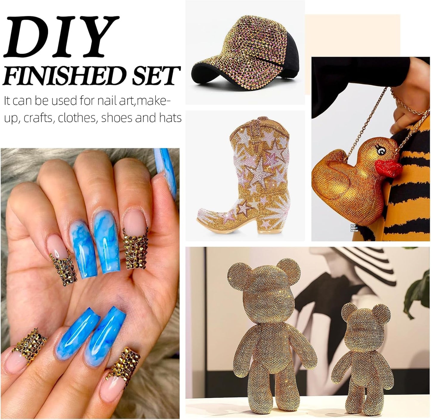 Gold Flatback Rhinestones, Glass Rhinestones for Nail Art and Craft, Glue Fix, Loose Crystal Gemstones(Gold, SS8, 2880pcs, 2.3-2.5mm)