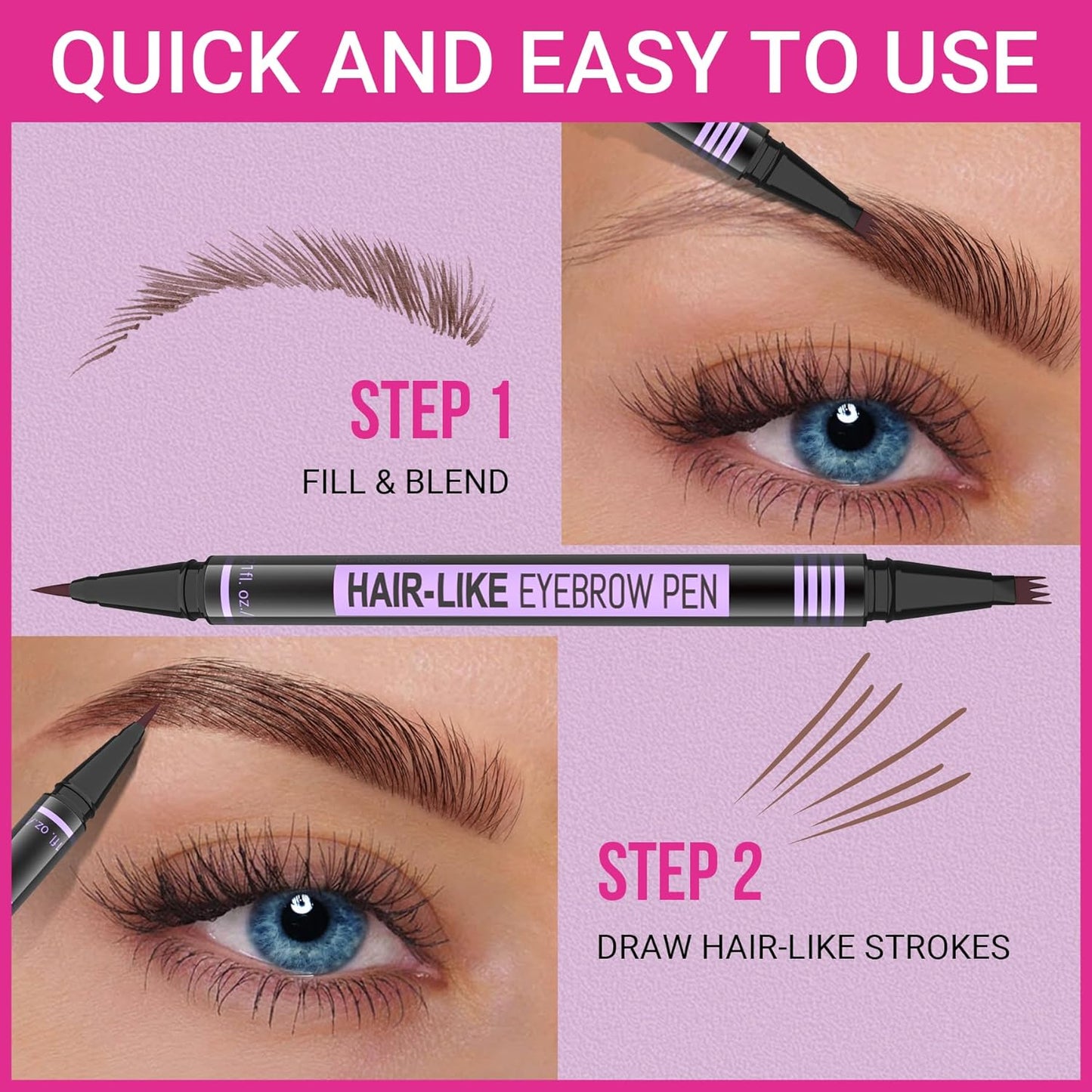 iMethod Eyebrow Pen - Eyebrow Pencil Magic 2-in-1 Eye Brow Pencils for Women with 4-Fork-Tip and Precise Brush-Tip Create Natural Hair-Like Brows, Last All Day, Microblading Eyebrow Pen, Brown