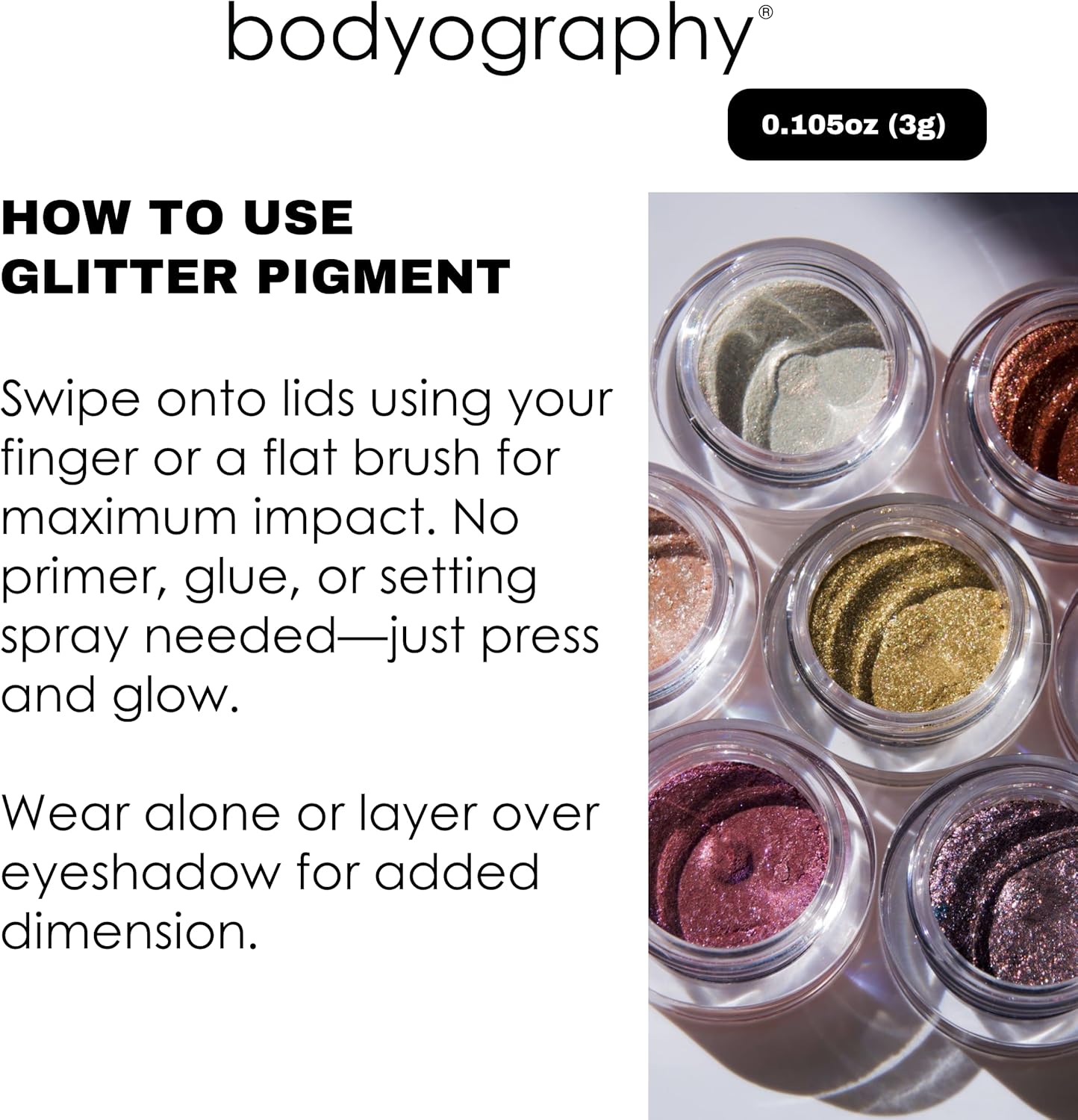 Bodyography Glitter Pigments (Get Down): High Shine Glitter Shadow | Gluten-Free, Cruelty-Free