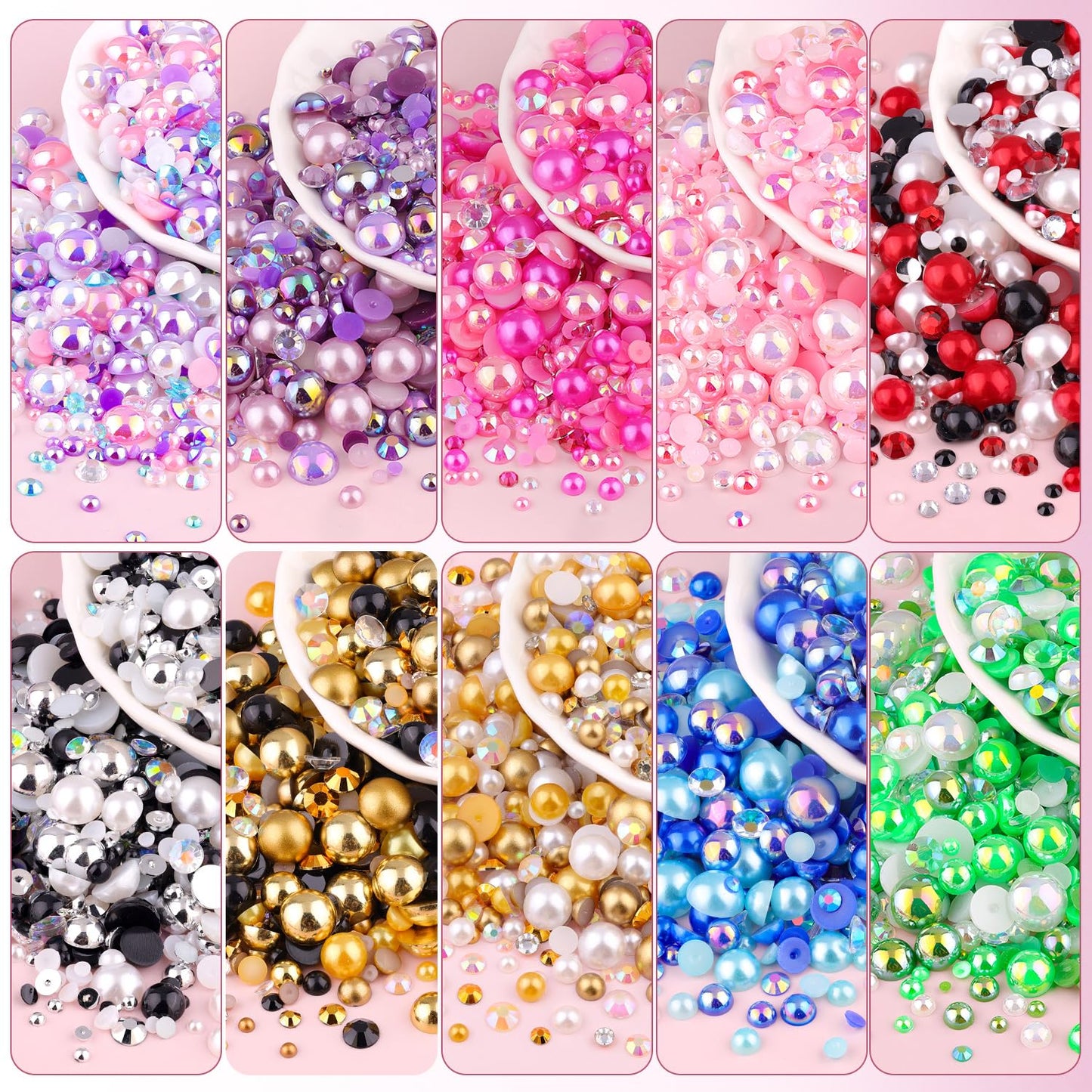 80g Flatback Pearls and Rhinestones for Bedazzling, Pink White Mixed Size 3-10mm Resin Rhinestones and Half Pearls for Crafting, Nail Art and Grad Cap Decoration with Tweezers and Pickup Pencil