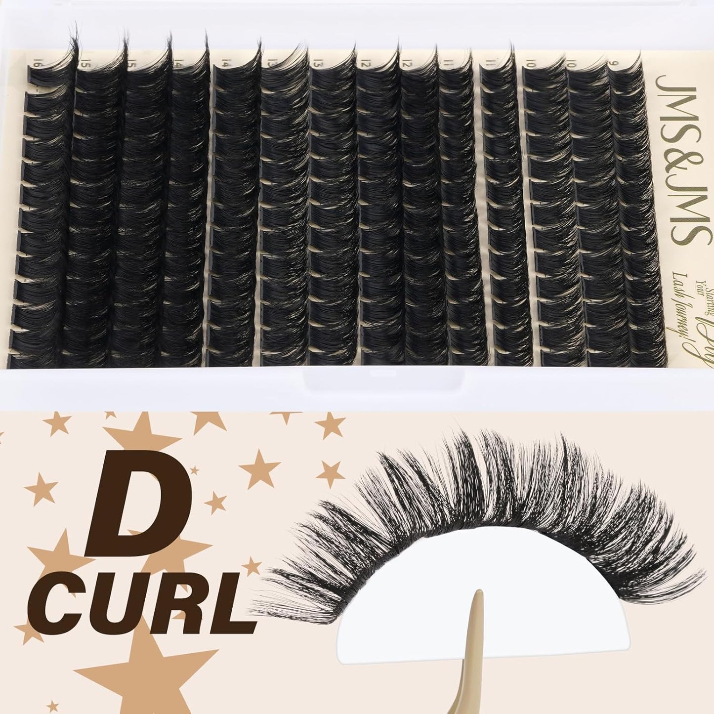 JMS&JMS 182Pcs Lash Clusters Eyelash Clusters 200D D Curl 9-16MIX Clusters Lashes Thick Super Soft Wispy DIY Eyelash Extension at Home(200D-D,9-16MIX)