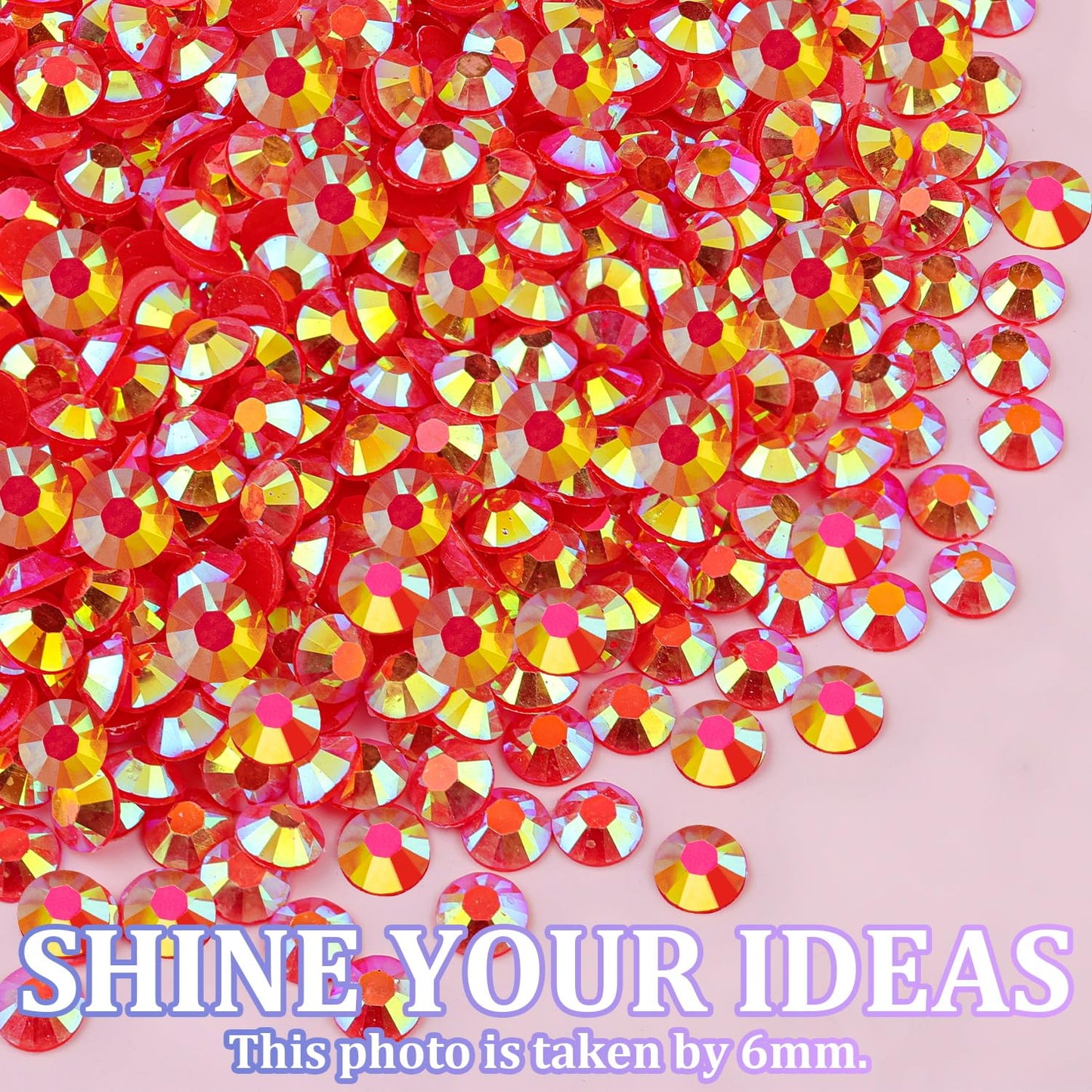 25000Pcs Resin Jelly Rhinestones for Crafting, Red AB 2-6mm Mixed Sizes Non Hotfix Flatback Gems, Bedazzling Crystal for DIY Crafts Clothing Tumblers Mugs Shoes Fabric Nail Art