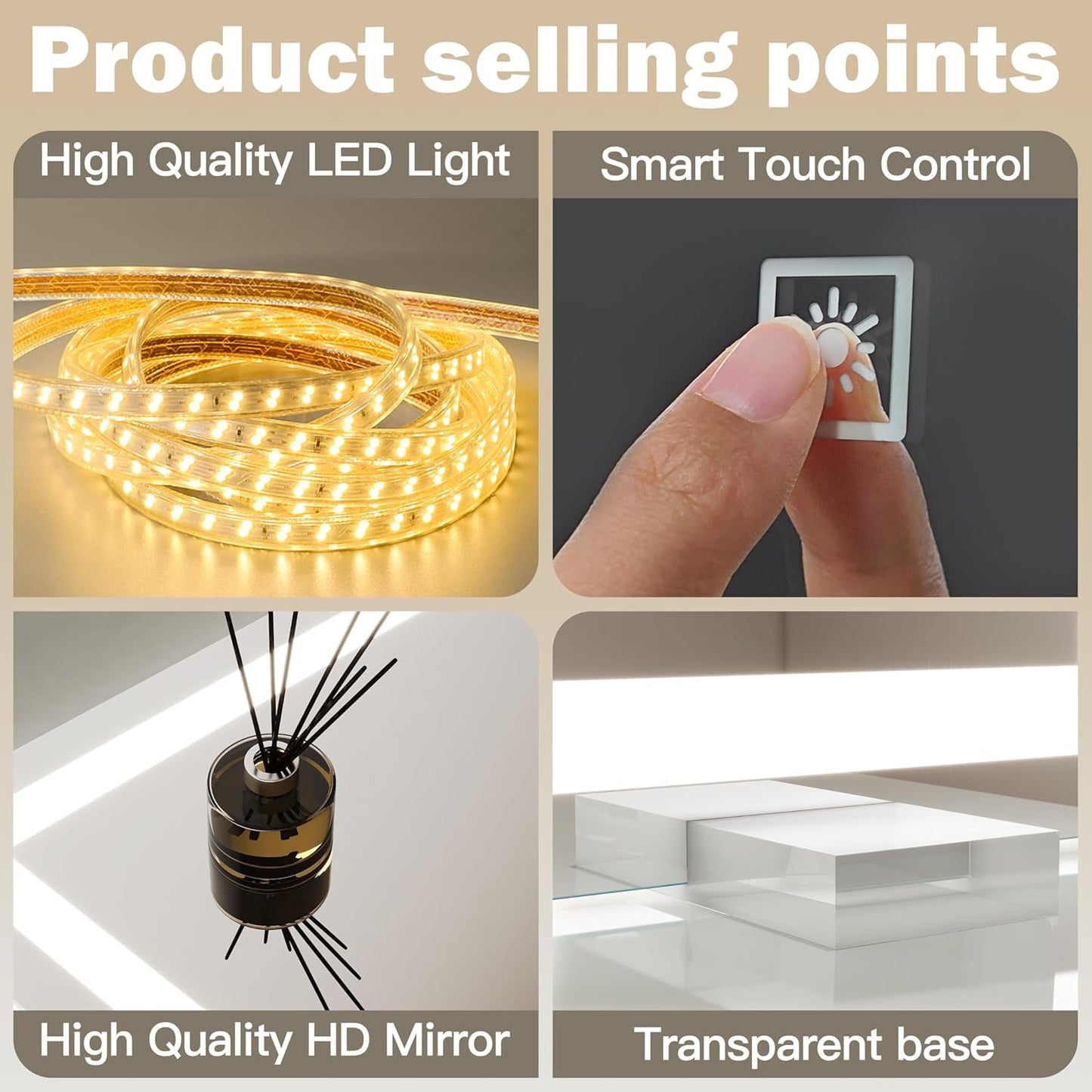 42x32 Inch Lighted Vanity Mirror, 3-Color Lighting & Dimmable Modes, Large LED Makeup Mirror for Bathroom/Dressing Room (Wall/Tabletop Mount, White)