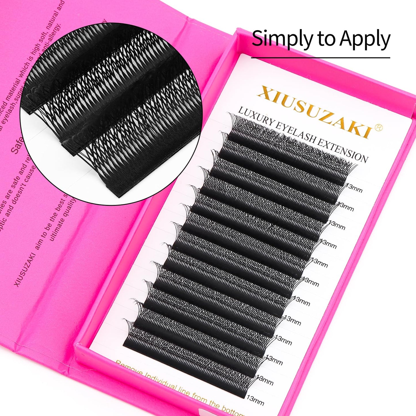 Lash Extensions Double Tips 3D Eyelash Extensions W Shape 0.07mm Thickness C Curl 14mm Premade Fans Easy Fan Volume Matte Black Crisscross Eyelashes(W-3D-Double Tips-0.07-C,14mm)