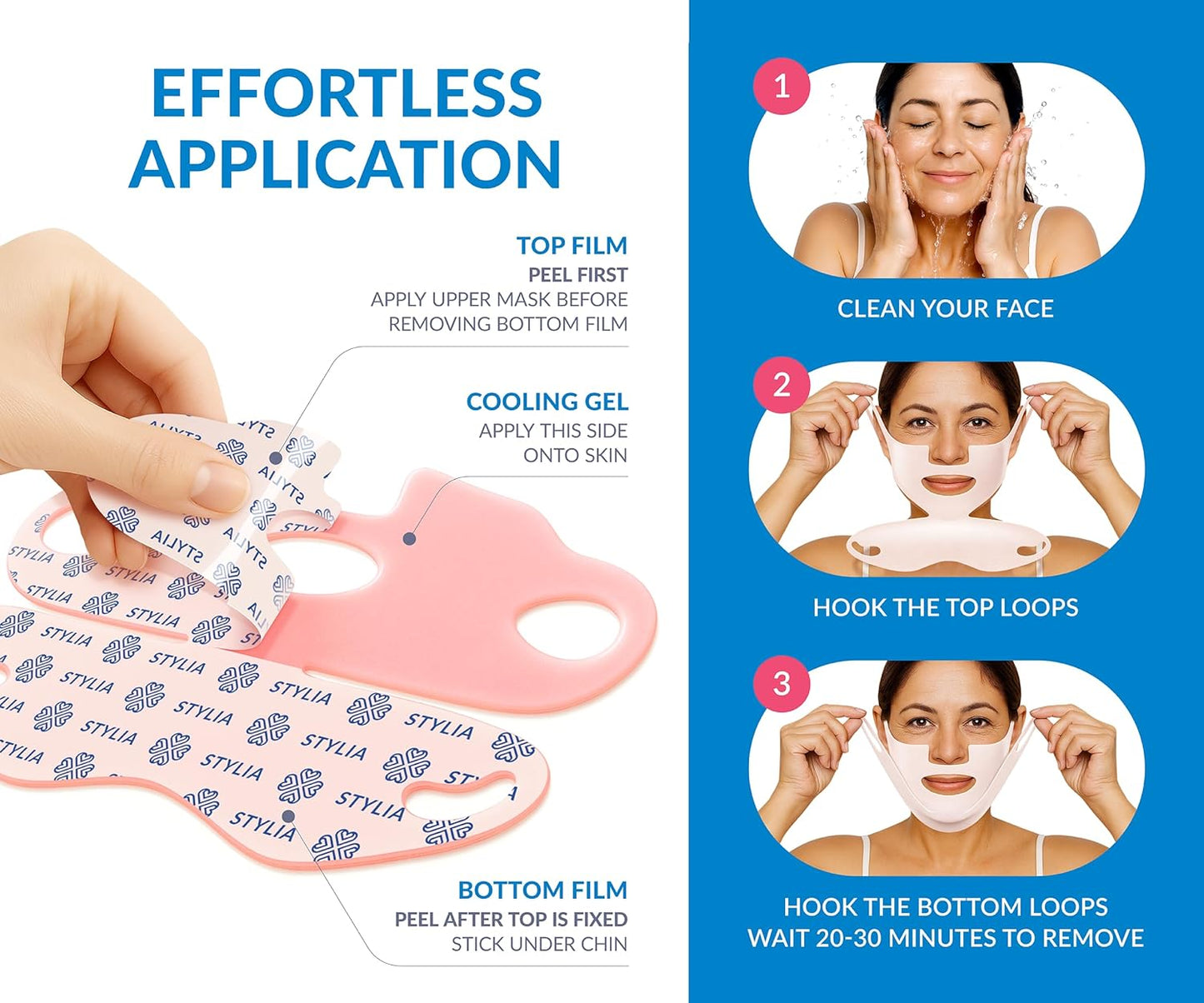 Stylia MaxiLift V-Line Lifting Collagen Face Mask – Enhanced Double Chin Reducer – Jawline Shaper Face Lifting Masks – Firming Neck Lift Collagen Mask – Chin Strap for Sleeping – Hyaluronic Aloe 10PC