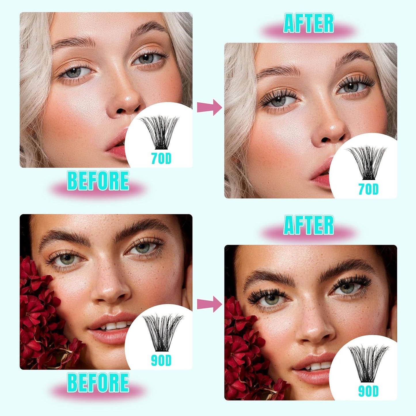 Lash Extension Kit 320Pcs,DIY Individual Lashes Clusters Kit,Lash Bond And Seal,Lash Remover For Eyelashes Extensions,Lash Applicator Tool For False Eyelash Cluster Kit At Home(7090D,D-Mix10-16mmKit)