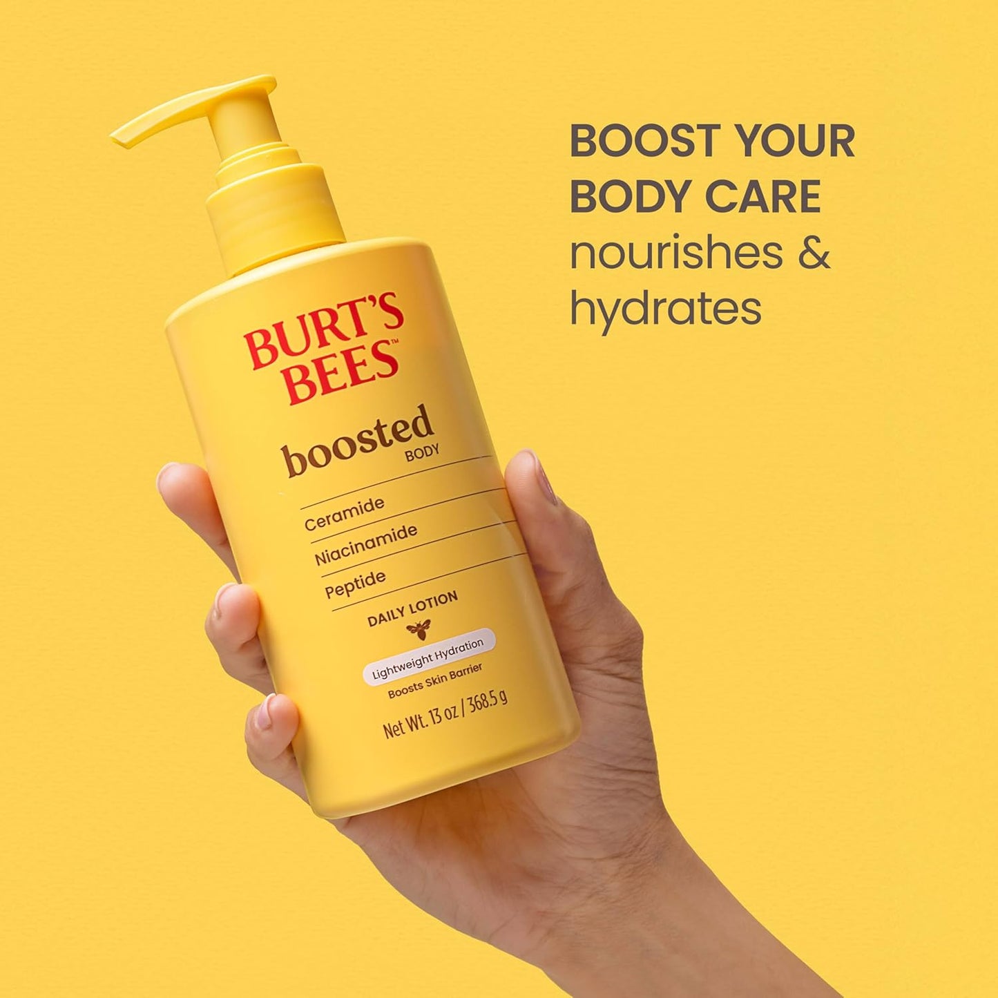 Burt's Bees Boosted Body Lotion, With a Ceramide, Niacinamide and Peptide Complex, Lightweight Daily Lotion Helps Boost Skin Barrier, Tropical Scented, 13 oz. Bottle