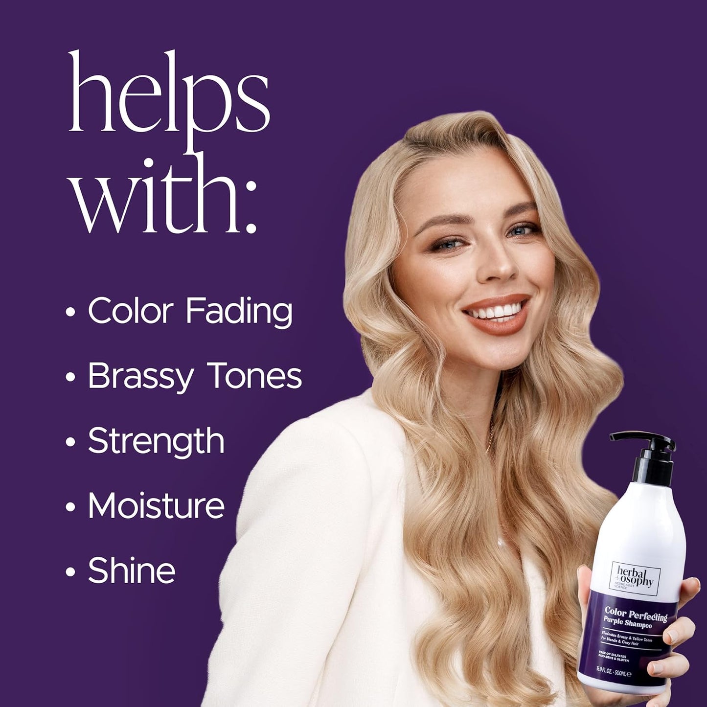 Purple Shampoo & Conditioner Set for Blonde Gray Hair, Eliminates Brassy and Yellow Tones, Infused with Cocos Nucifera Oil, Free of Sulfate, Parabens and Gluten, 2 x 16.9 Fl Oz