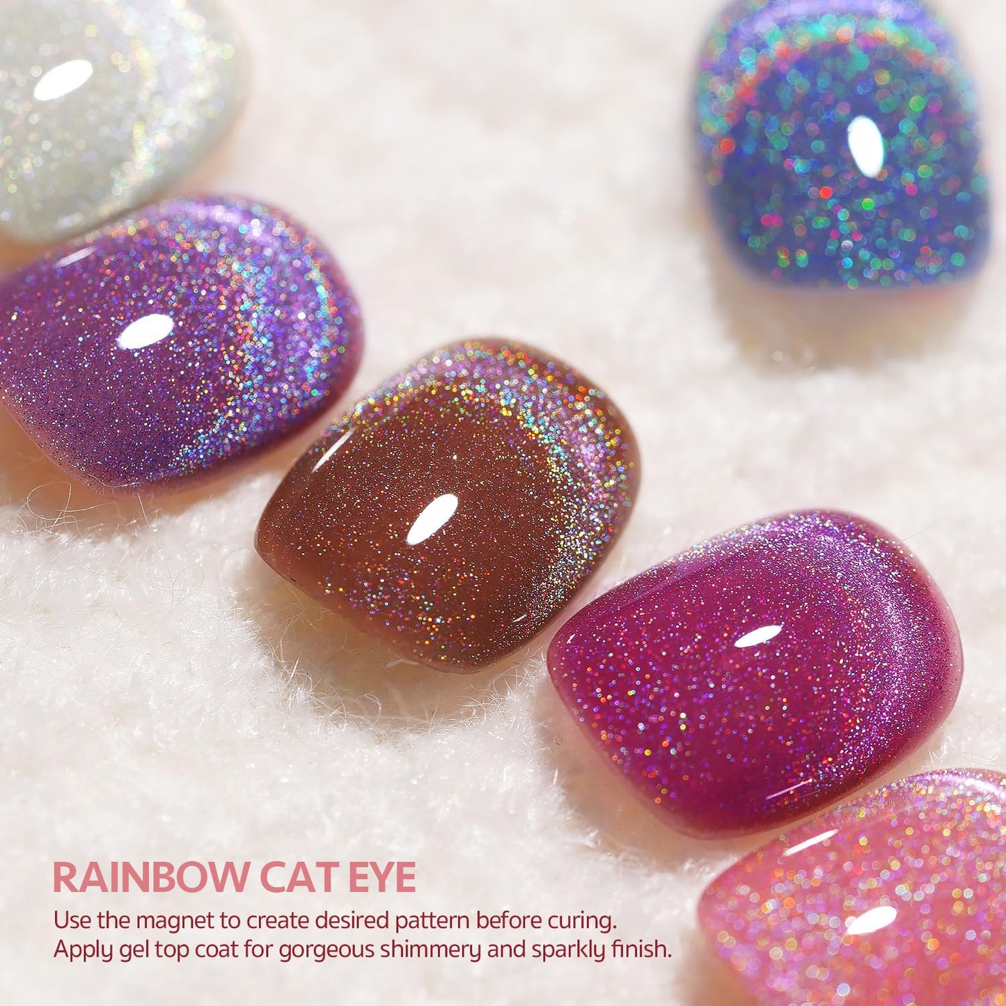 GAOY Rainbow Glitter Cat Eye Gel Nail Polish Set, 6 Holographic Sparkle Colors for Nail Art DIY Manicure and Pedicure at Home