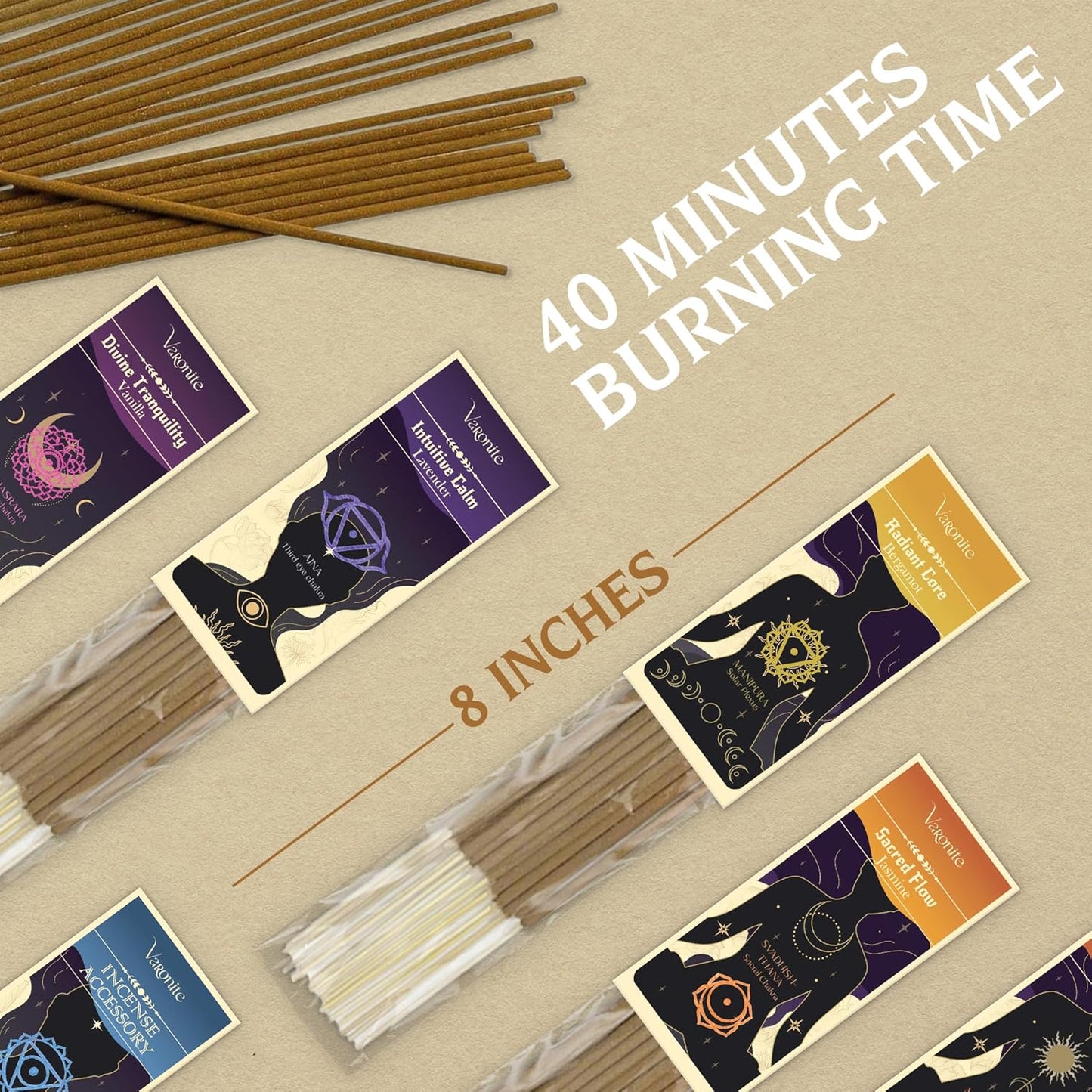 Incense Sticks - Charka Balance Incense Stick Variety Pack of 6 (120 Insence-Sticks) with Holder: Sandalwood, Bergamot, Jasmine, Lavender, Rose, Vanilla ā 7 Chakras Inscents-Stick