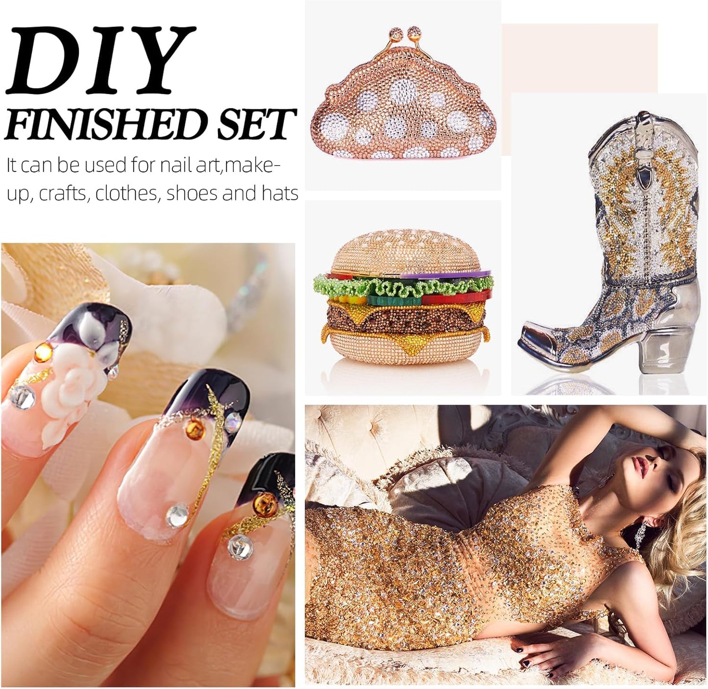 Champagne Flatback Rhinestones, Glass Rhinestones for Nail Art and Craft, Glue Fix, Loose Crystal Gemstones(Champagne, SS10, 1440pcs, 2.7-2.8mm)