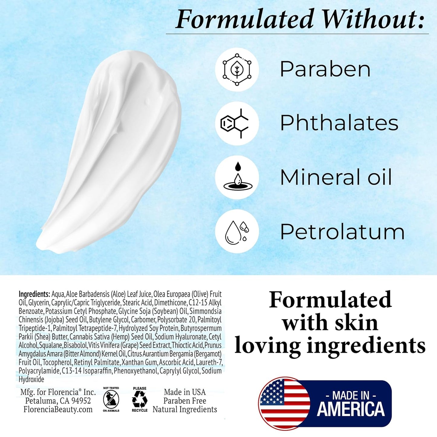 Florencia Marine Moisturizer - Youthful Radiance Face & Neck Cream - Hydrating, Nourishing, Wrinkle, Rejuvenating Cream with Marine Algae Extracts and Hyaluronic Acid for Men & Women, 2 oz