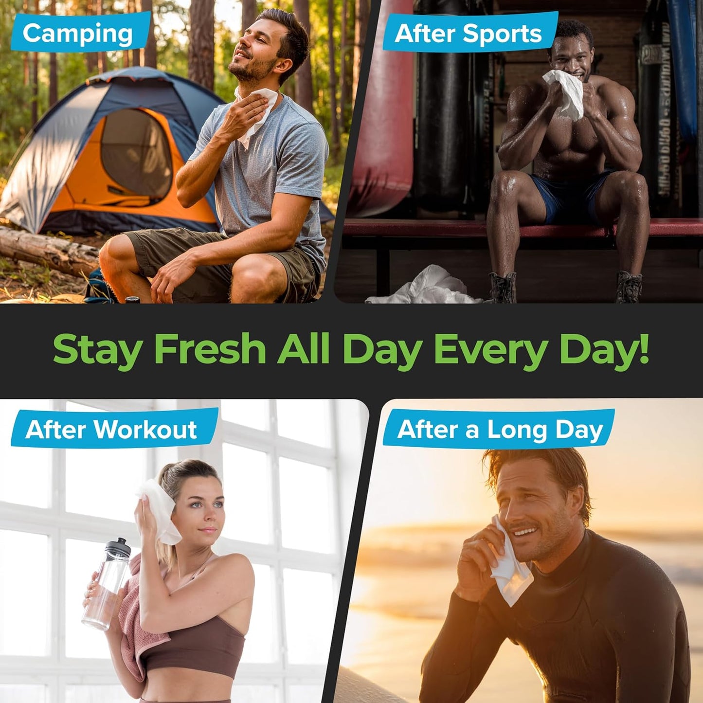 Camping Essentials - Body Wipes for Camping Adults Bathing No Rinse - 50 XL Deodorant Bathing Shower Wipes For Men Women - Disposable Washcloths & Personal Cleansing - Travel, Workout