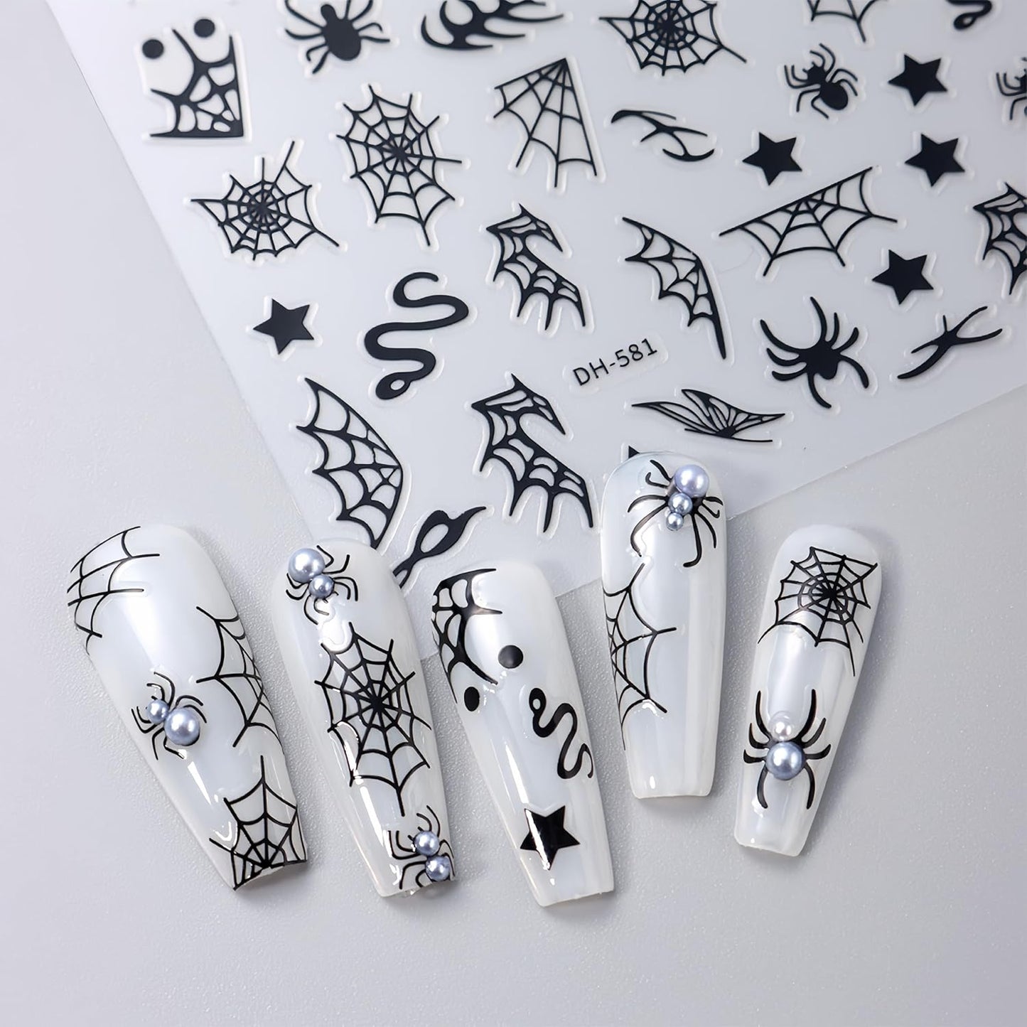 8 Sheets Spider Web Nail Art Stickers 3D Holographic Halloween Spider Snake Nail Decals Golden Silver Black White Design Nail Art Stickers for Women para Uñas DIY Manicure Art Halloween Decoration