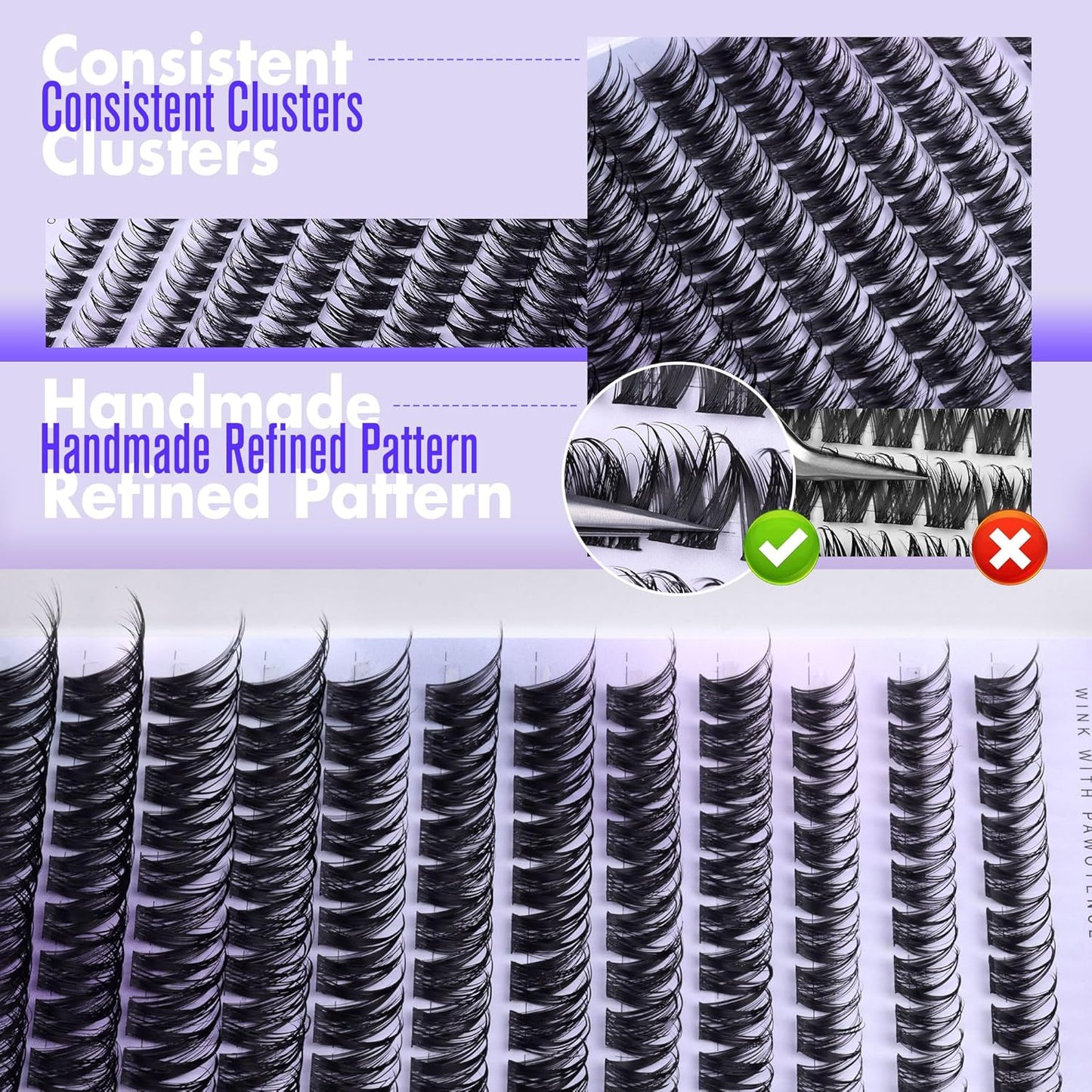 Pawotence Lashes Clusters Wispy Cluster Eyelash Extensions 144pcs Individual Lashes Wet Look 10-18mm Lash Extension DIY False Eyelashes Soft Comfortable Eyelash Clusters
