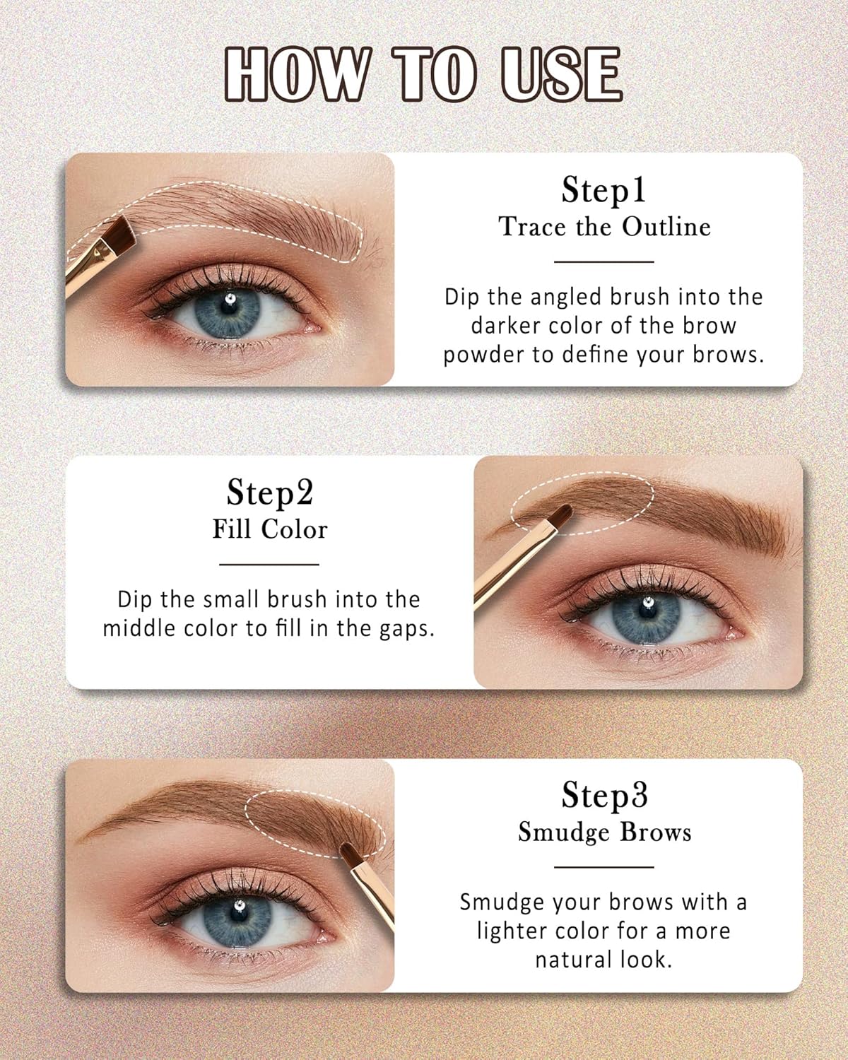 Eyebrow Powder Makeup Kit-3 Colors Eye Brow Tinting Powder Palette for Women Eyebrows Long-Lasting Waterproof, Dark Grey Black Brown Brow Filler, Enhance & Define Brows, With Mirror, Brow Tool -Set 02