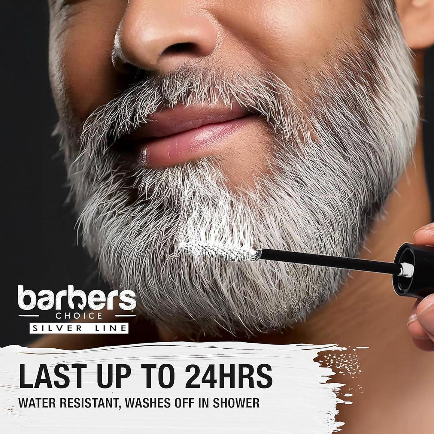 Barbers Choice Silver Line, Facial Hair Brush on Temporary Color for Silver Fox Men- Instantly Brighten White Beards, Mustache & Sideburns, Less Yellow, Easy Application, Steel Gray