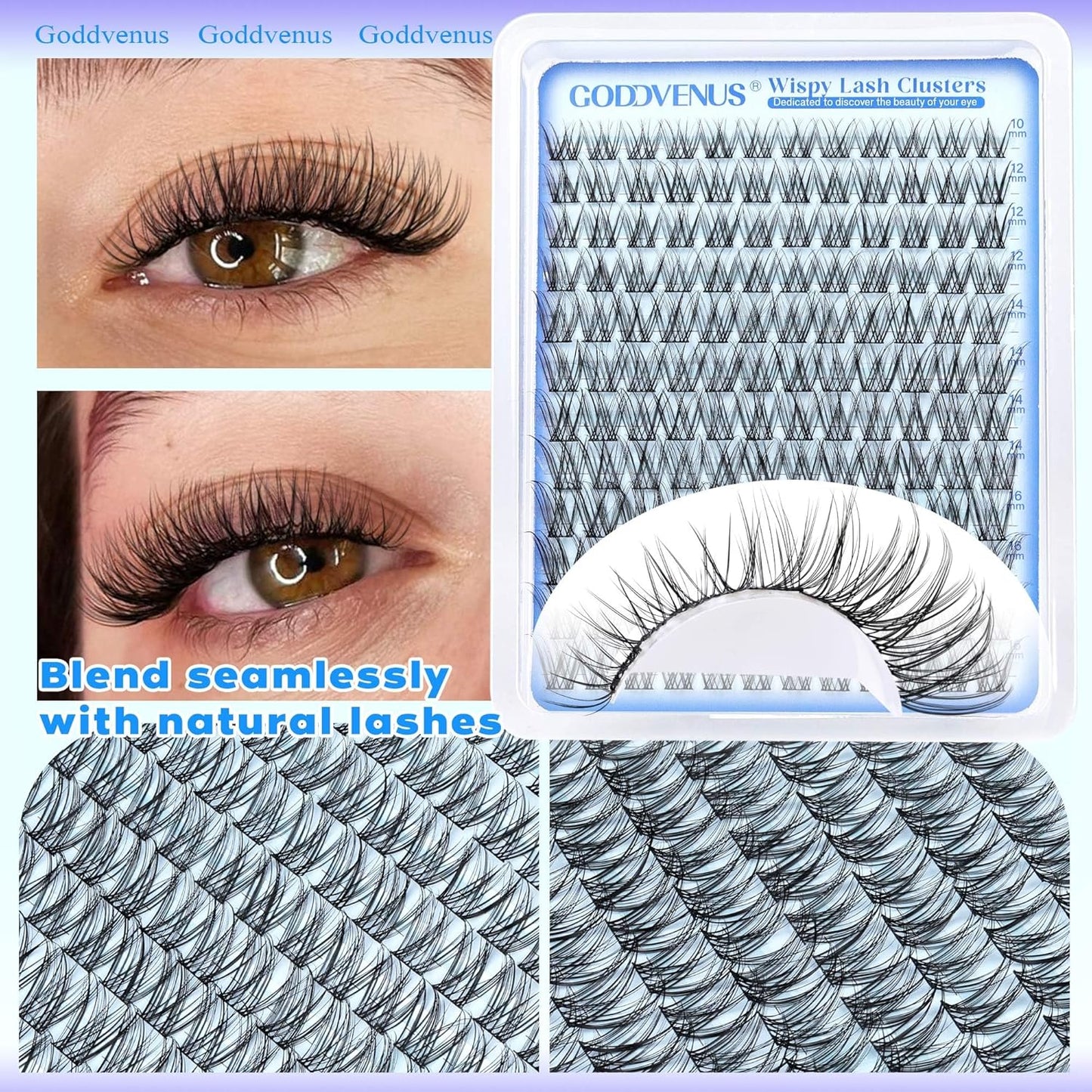 Wispy Lash Clusters 10-16mm Lashes Clusters Eyelash Extensions Natural Individual Lashes 144pcs D Curl Lash Extension DIY Soft Comfortable Eyelash Clusters with Cotton Band