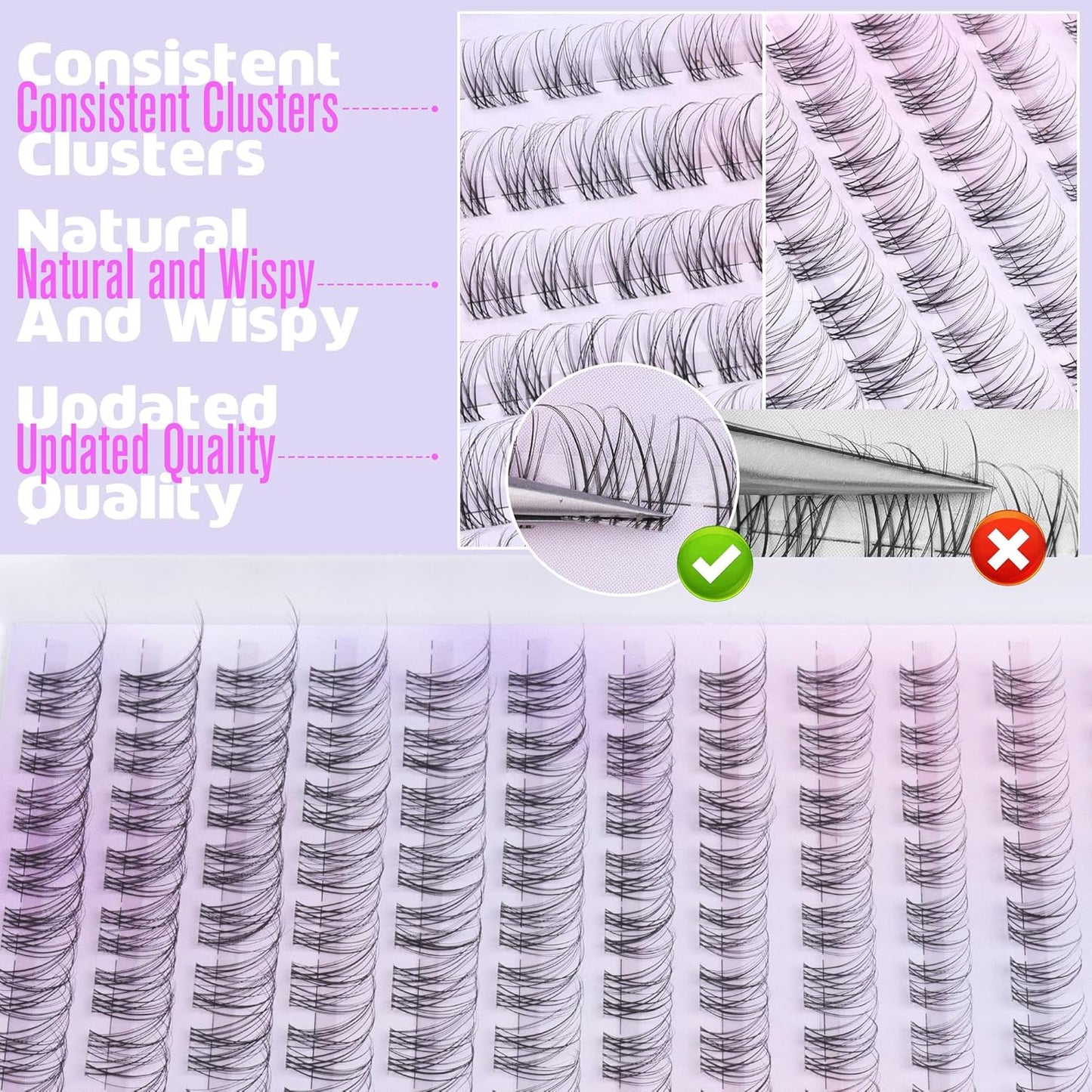 Pawotence Wispy Lash Clusters Natural Eyelash Clusters Invisible Band Individual Lashes 8-16mm Cluster Lashes Extension DIY Soft Comfortable False Eyelashes Cluster Natural Look