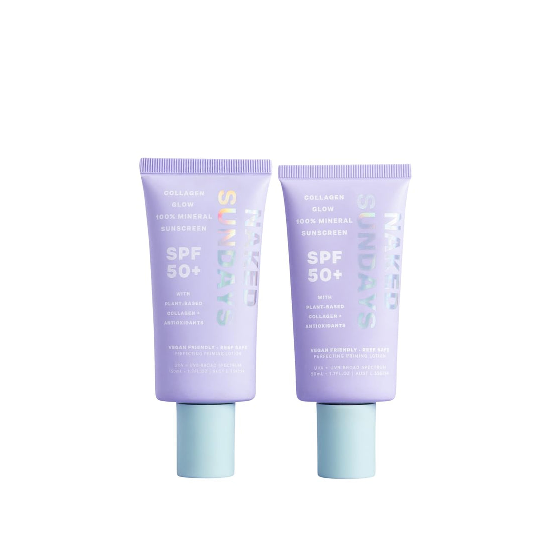 Naked Sundays SPF 50 Mineral Facial Sunscreen, Hydrating SPF with Zinc Oxide, Primer & Sheer Tint for Healthy Glow - 2 pack