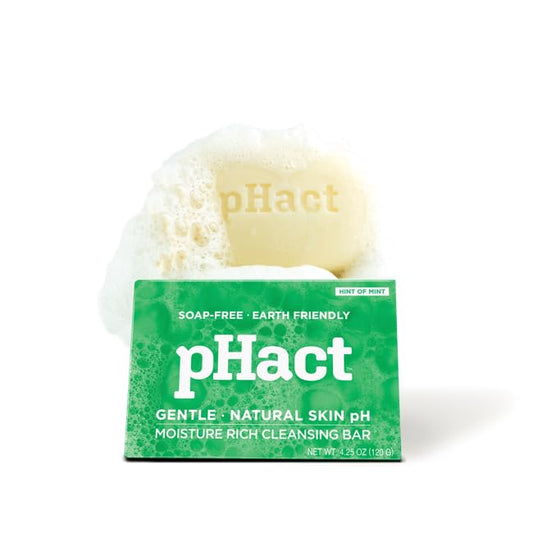 ANDREW LESSMAN pHact Moisture-Rich, Soap-Free Cleansing Bar Hint of Mint. Natural Skin pH. All Skin Types - Even Sensitive Skin. Hypoallergenic. Dermatologist Tested. 6 Pack 4.25 oz each