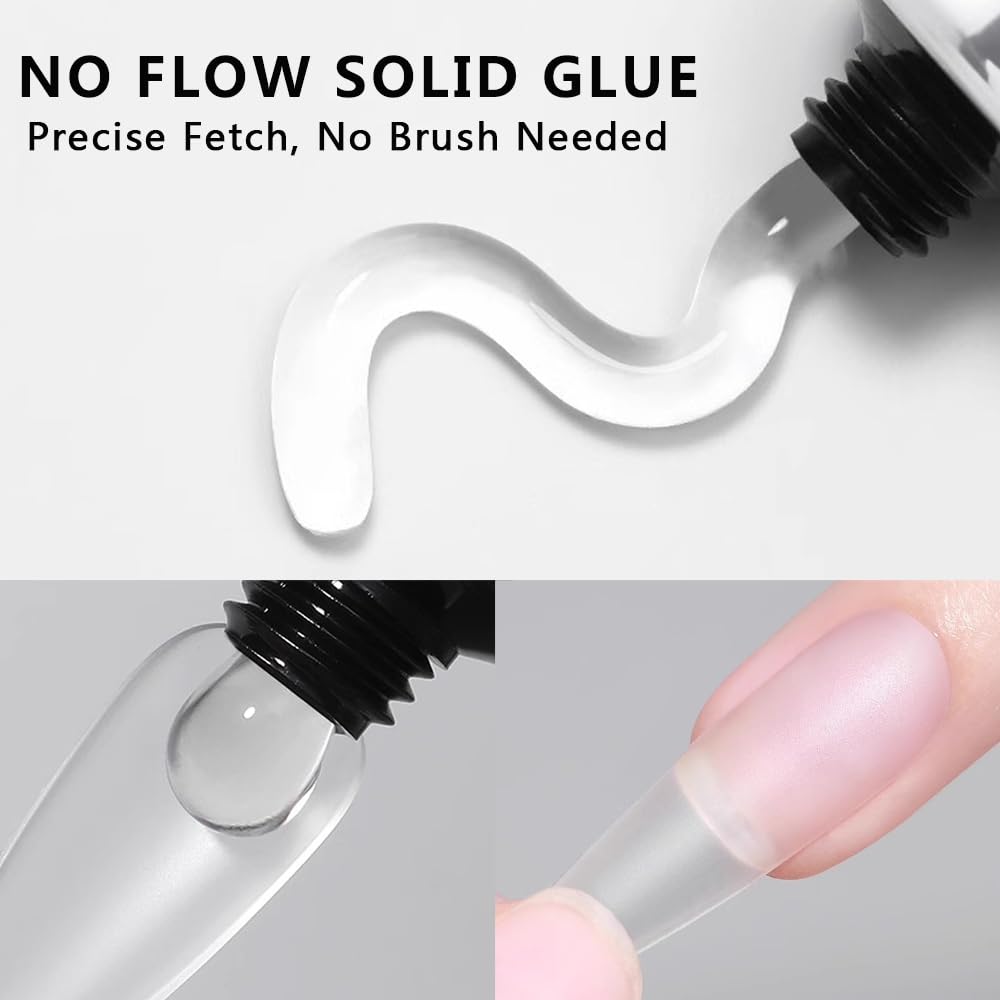 Solid Nail Glue Gel for Soft Gel Nail Tips, 20g Super Strong Nail Glue for Acrylic Nails Extension Press On Nails Fake Nails, Lamp Curing Needed Soak Off Nail Art Salon DIY at Home