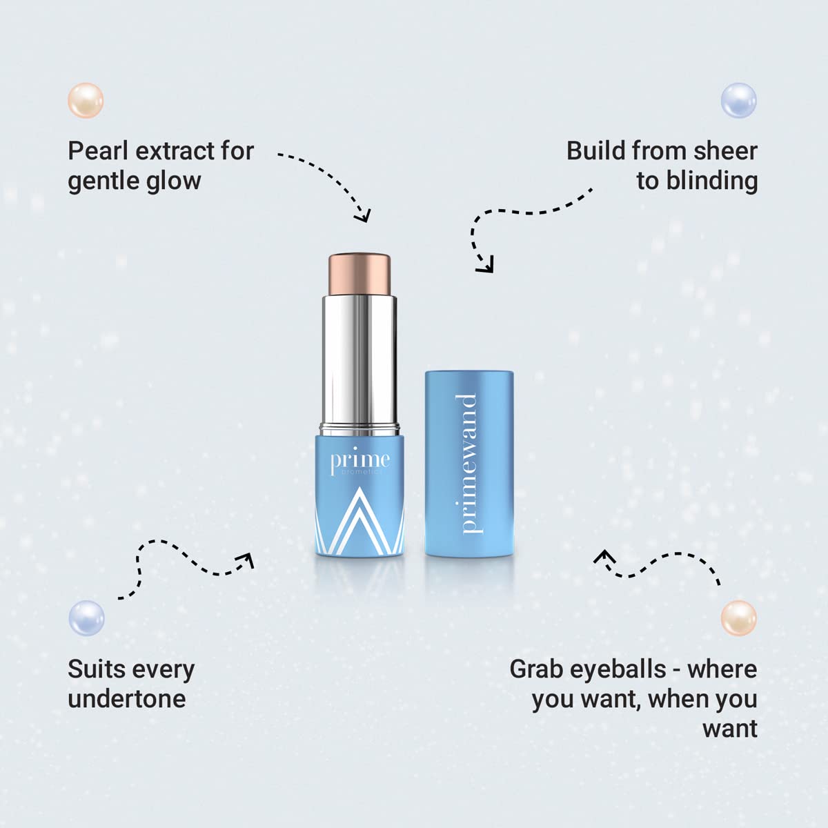 PrimeWand Pearl Stunning & Natural Pro-Age Makeup Highlighter Stick for Mature Women Infused With Pearl Extract