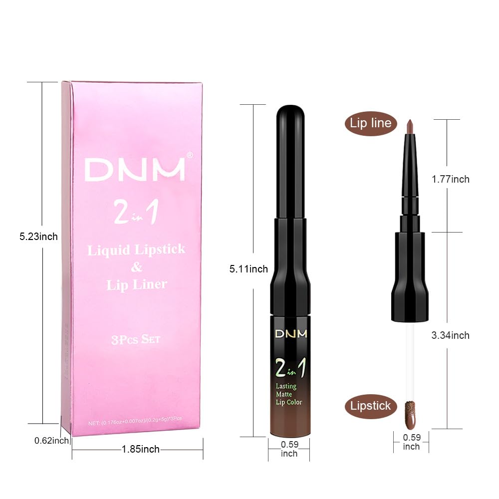 evpct 3Pcs Chocolate Nude Brown True Nude Matte Lip Liner & Liquid Lipstick Stain Makeup Set for Women, Lip Liner Stain Long Lasting Waterproof Smudge Proof, Cruelty Free Lip Makeup 24 hours originale