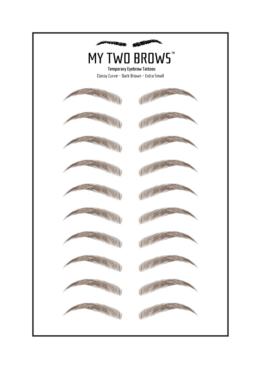 (10 pairs) Dark Brown Temporary Eyebrow Tattoo - Extra Small Size - Waterproof & Smudgeproof - Classy Curve Style Eyebrow Stickers - Sheet Lasts up to 30 Days - Won't Work on Existing Brows