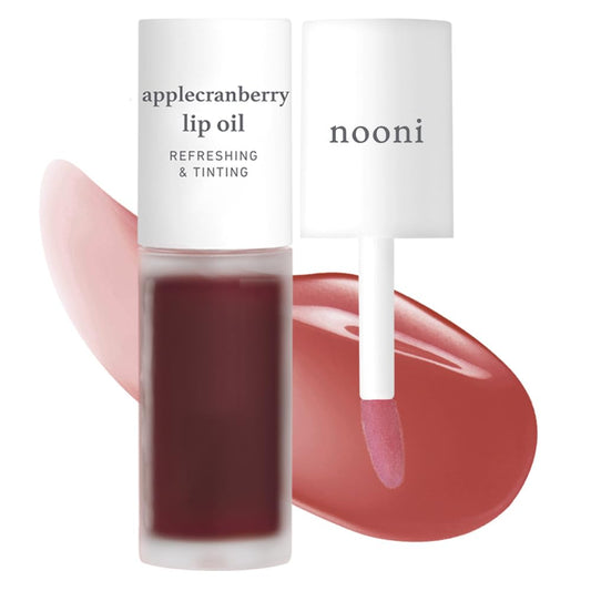 NOONI Korean Lip Oil - Applecranberry | Long-Lasting, Moisturizing, Plumping, Revitalizing for Dry Lips, Waterproof, No Peel Off, Hydrating, Nourishing Crystal Clear, 0.12 FL Oz