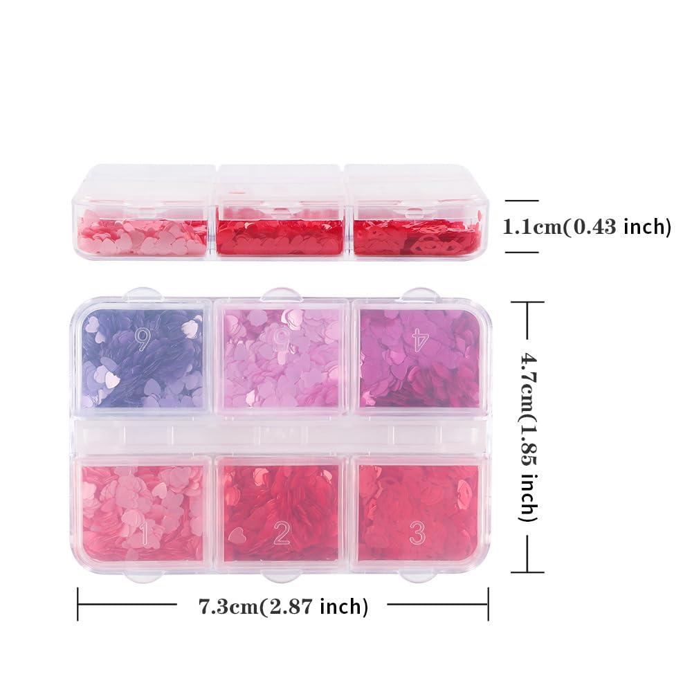 12 Grids Valentine’s Day Nail Art Glitter Sequins 3D Laser Red Pink Heart Glitters Nail Decals，Holographic Love Heart Nail Art Supplies for Women Manicure Charms Decorations Body Makeup Sets