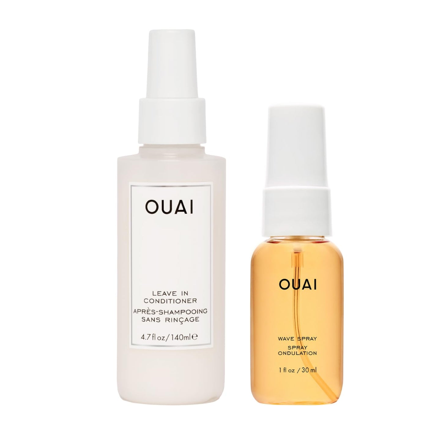 OUAI Full Size Leave In Conditioner & Deluxe Size Wave Spray Bundle - Hair Styling Products for Frizz Control, Volume, Texture & Added Shine (2 Count)