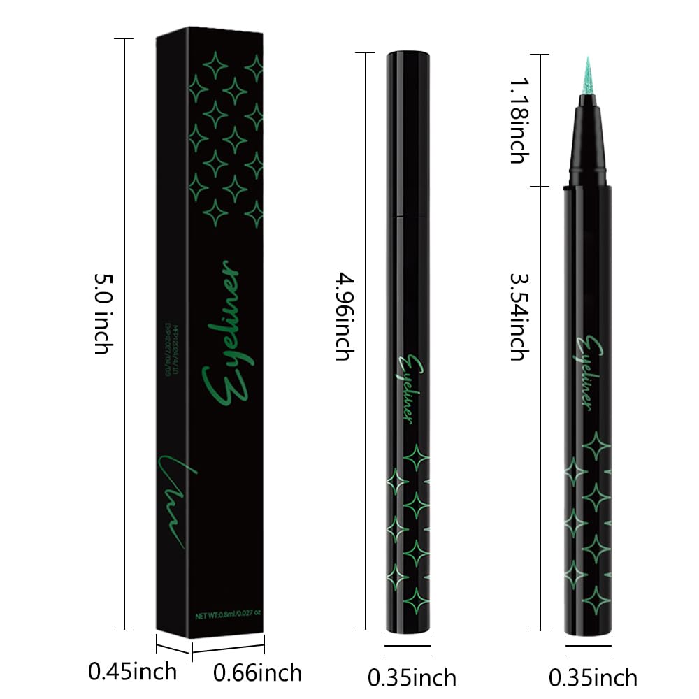 Green Metallic Glitter Liquid Eyeliner Pen – Long-Lasting Sparkly Waterproof Eyeliner for Women & Men – Tattoo-Effect Eye Makeup for Parties – Delineador Líquido con Brillo 06