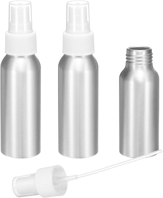 HARFINGTON 3pcs Aluminum Fine Mist Spray Bottles 80ml/2.7oz Metal Small Liquid Alcohol Refillable Travel Container with White Plastic Nozzle Cap for Perfume Skincare Cosmetic Storage Bottle
