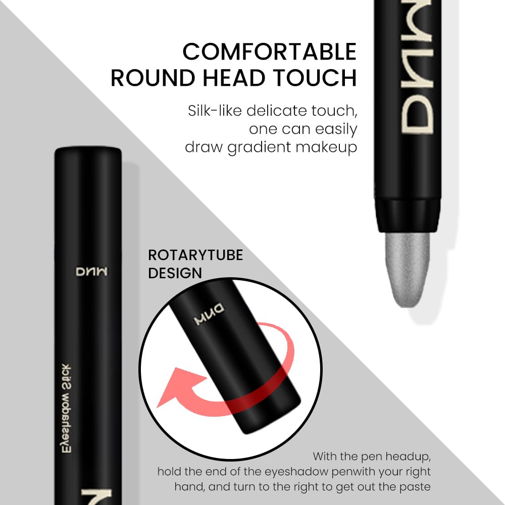 Kaely 2Pcs Cream Eyeshadow Stick Set for Eyes,Dazzling Grey & Silver Shimmer Pen,Eye Brightener Halloween Makeup,sombras para ojos,Smooth Eye Shadow Highlighter Crayon Pencil Waterproof,02+16