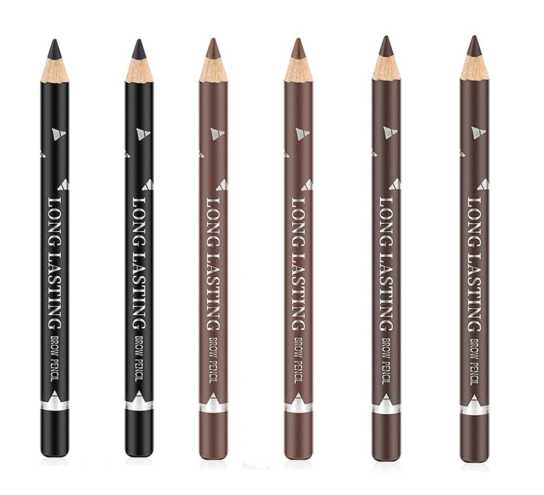 Go Ho 6 PCS Eyebrow Eye Liner Pencil Set,Easy to Color Sweatproof Eye Brow Pencil,Professional Long-lasting Eyeliner Gel Makeup Brow Tint Pen,3 Colors(Black,Brown,Dark Brown)