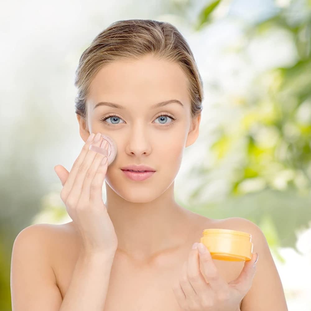 10pcs Powder Puff Cotton Cosmetic Face Makeup Powder Puffs Pads with Ribbon for Loose and Foundation 2.36 inch. (Beige)