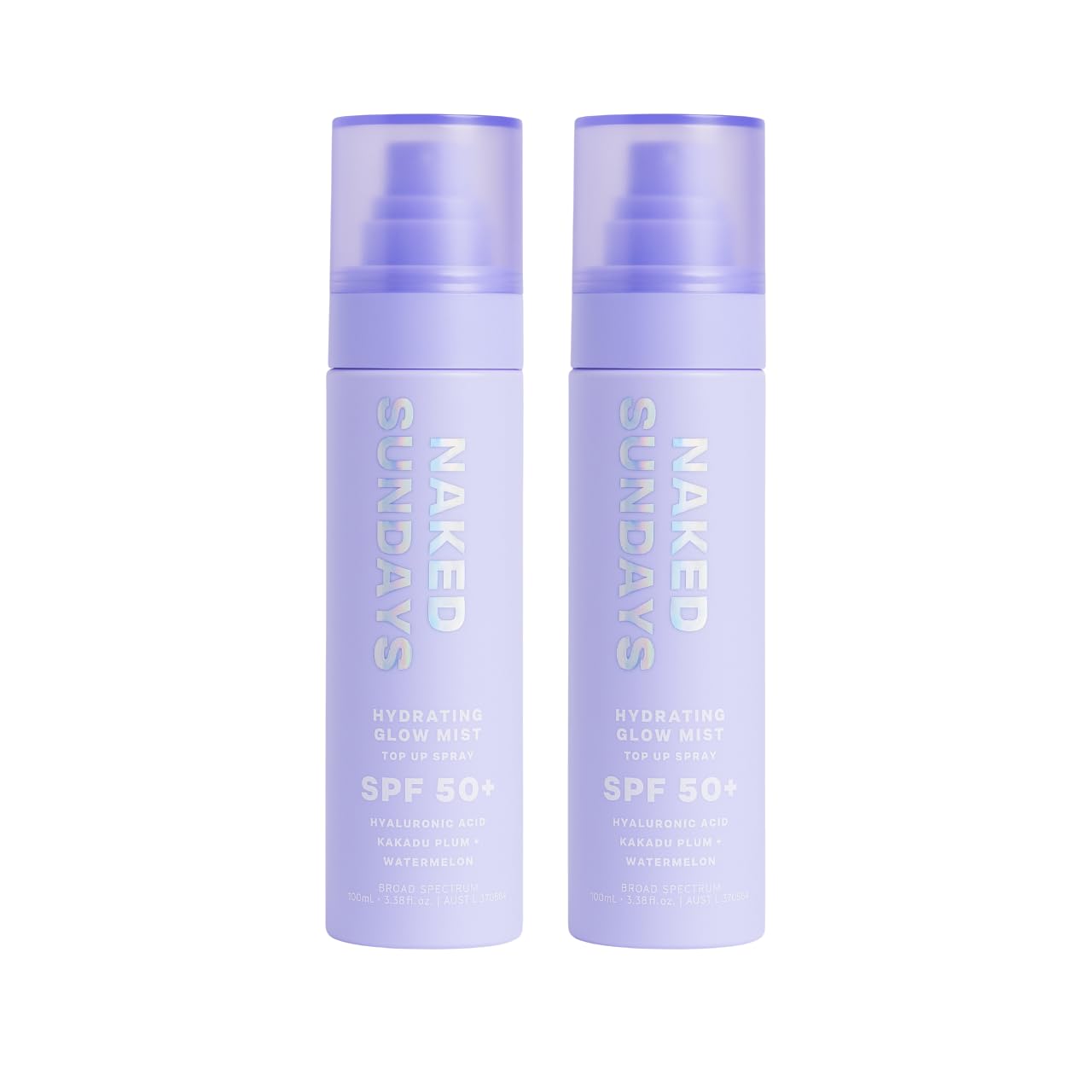 Naked Sundays SPF 50 Hydrating Glow Mist SPF Setting Spray and Face Sunscreen, Lightweight & Non-Greasy, Hydrating Ultra-Fine Mist with Hyaluronic Acid for All Skin Types, Makeup-Friendly - 2 pack