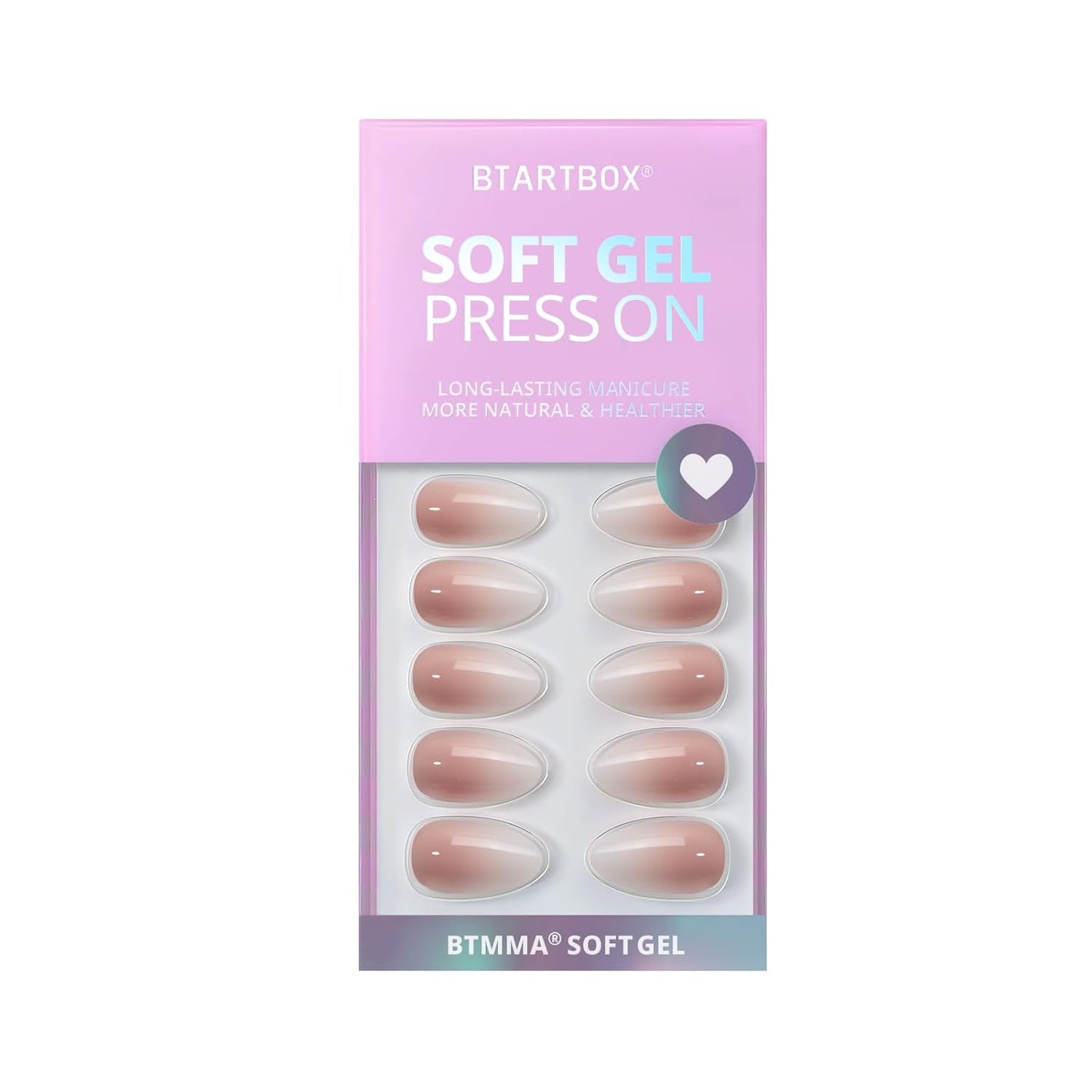 Almond Press On Nails Medium - BTArtbox Soft Gel Ombre Fake Nails with Nail Glue, Semi-Transparent Reusable Glue On Nails in 16 Sizes - 30PCS Stick On Nails Kit, Vanilla Cream Almond
