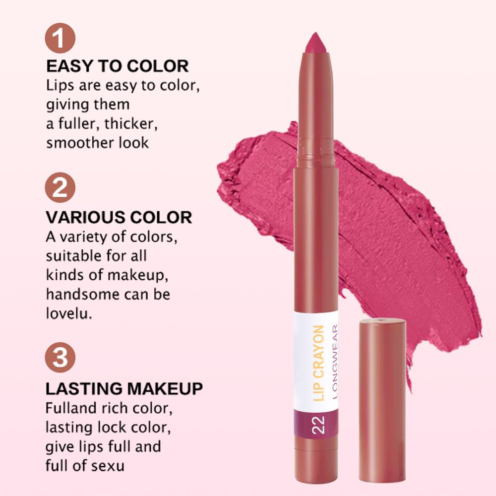 BINGBRUSH Lip Crayons Matte Longwear Lipstick Pack Set,Moisture Smooth Lipliner With Built-in Sharpener Ultimate Super Stay Ink Lip Crayon for Makeup-Waterproof Velvet Lipgloss Lip Stain(22#Maroon)