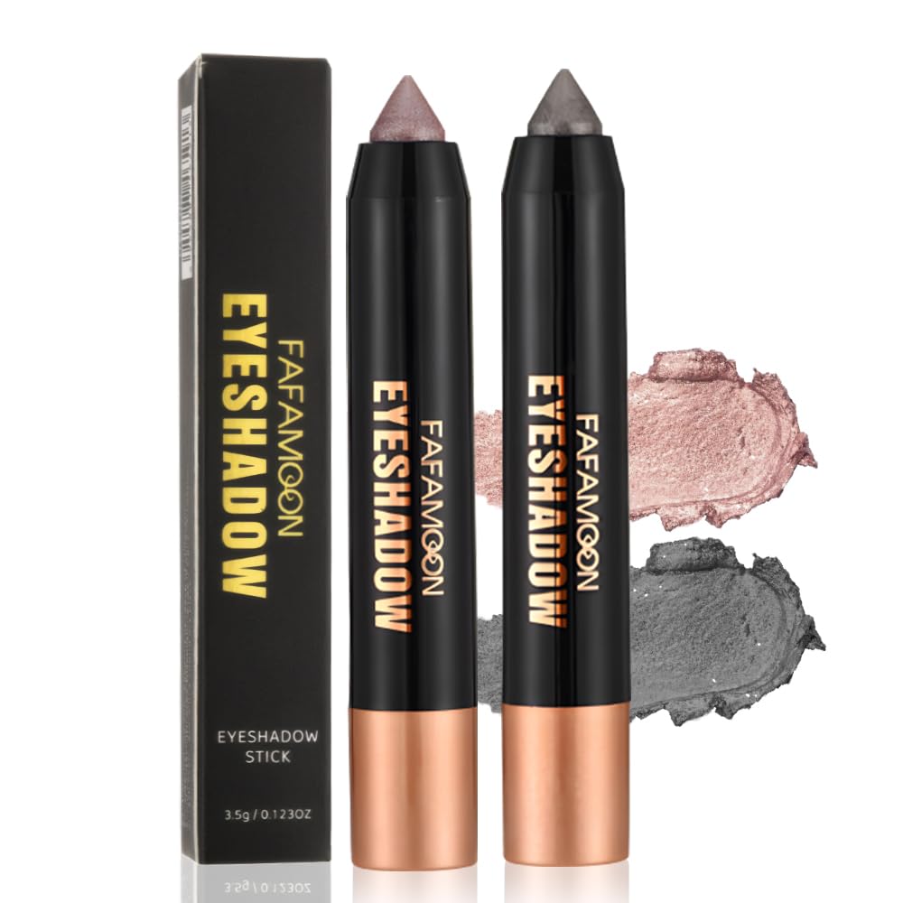 2Pcs Monochrome Cream Shimmer Glitter Eyeshadow Pencil Stick for Women, Eye Shadow Eyeliner Pencil Sticks Makeup, sombras para ojos, Waterproof, Vegan & Cruelty-Free, (03+05, 2Pcs)