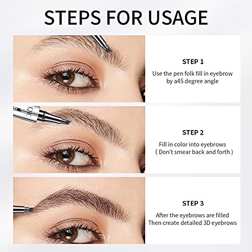 Microblading Eyebrow Pen - Long-Lasting 4D Four-Tip Waterproof Eyebrow pen with Triangular Tip Easy Application for Beginners for Natural Eyebrows (Black)