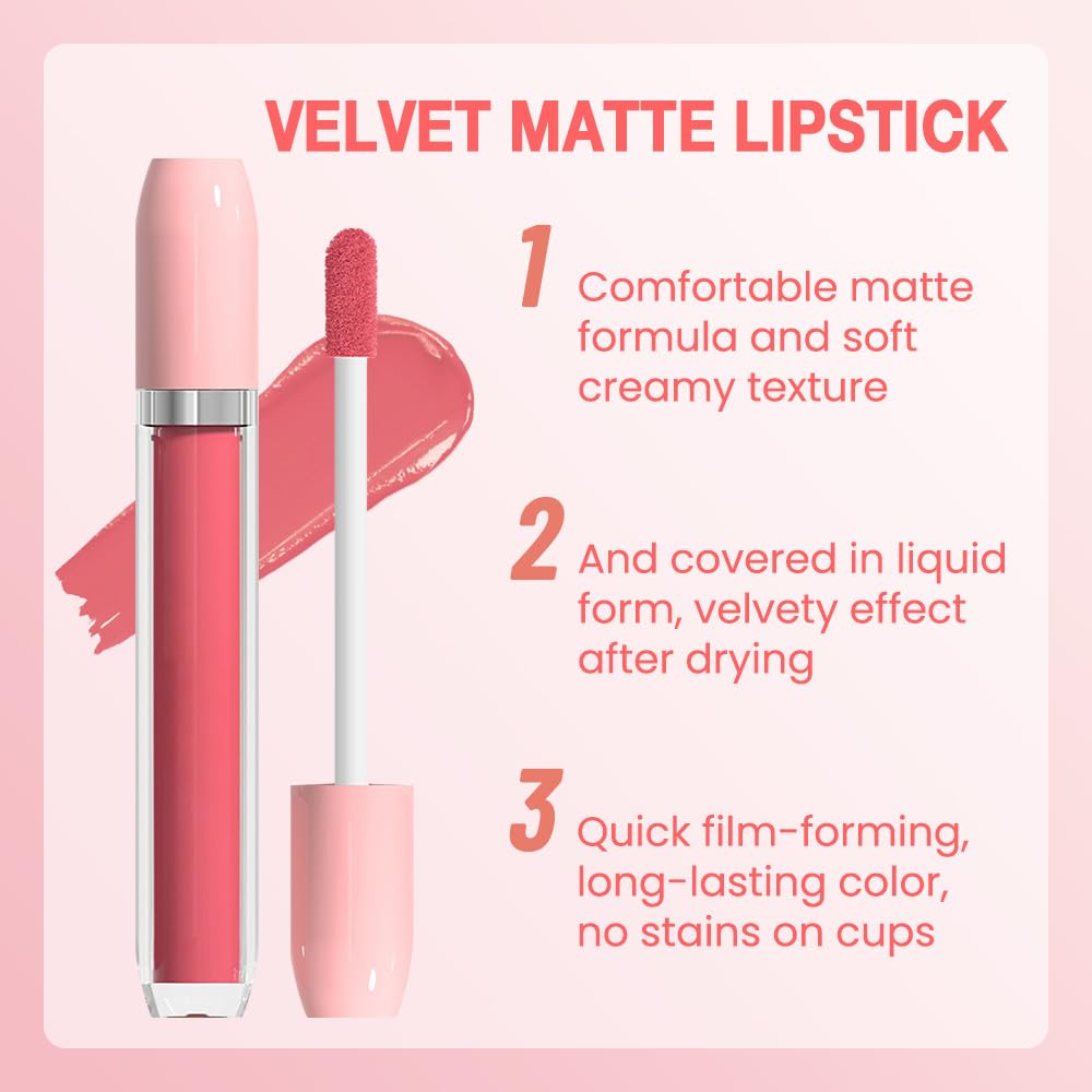 BINGBRUSH Super Matte Longwear No-Budge Stay On Smudge Proof Liquid Lipstick Long Lasting Makeup for Women,Highly Pigmented Color and Instant Shine, Cheeky