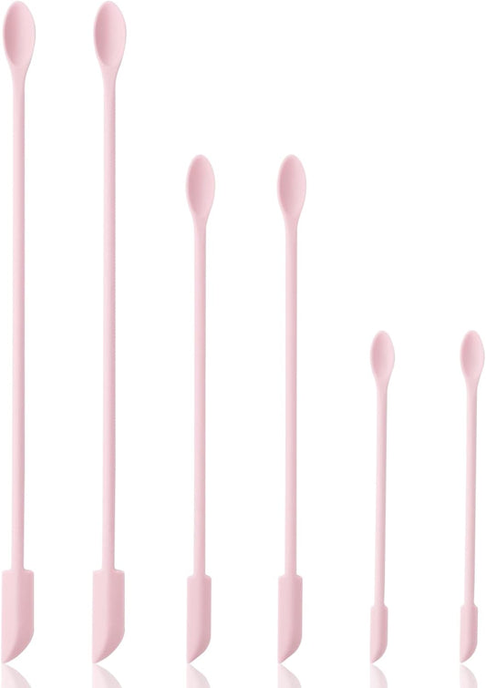 6 Pieces Multi Size Makeup Spatula, Beauty Spatula, Mini Small Silicone Spatula Set for Beauty and Kitchen, Tiny Scraper for Jar, Kitchen Bottles, Cosmetic (Pink)