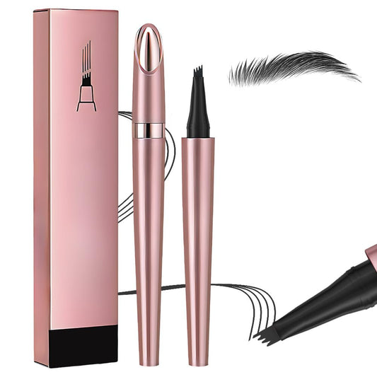 Microblading Eyebrow Pen, New 3D Microblading Eyebrow Pencil, Waterproof Eye Brow Pen with 4 Tip, Natural Magic Eyebrow Makeup Fine Stroke Contouring Pencil Long-Lasting Stay on All Day (Black)