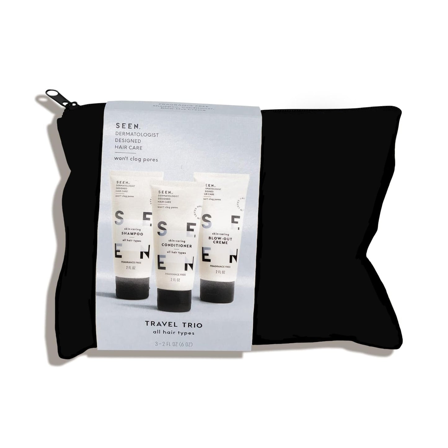 SEEN Travel Trio, Fragrance Free - Non-Comedogenic & Sulfate-Free Blow-Out Hair Cream, Shampoo & Conditioner Set- Reduces Frizz- Heat Protectant- Safe for Sensitive & Eczema Prone Skin