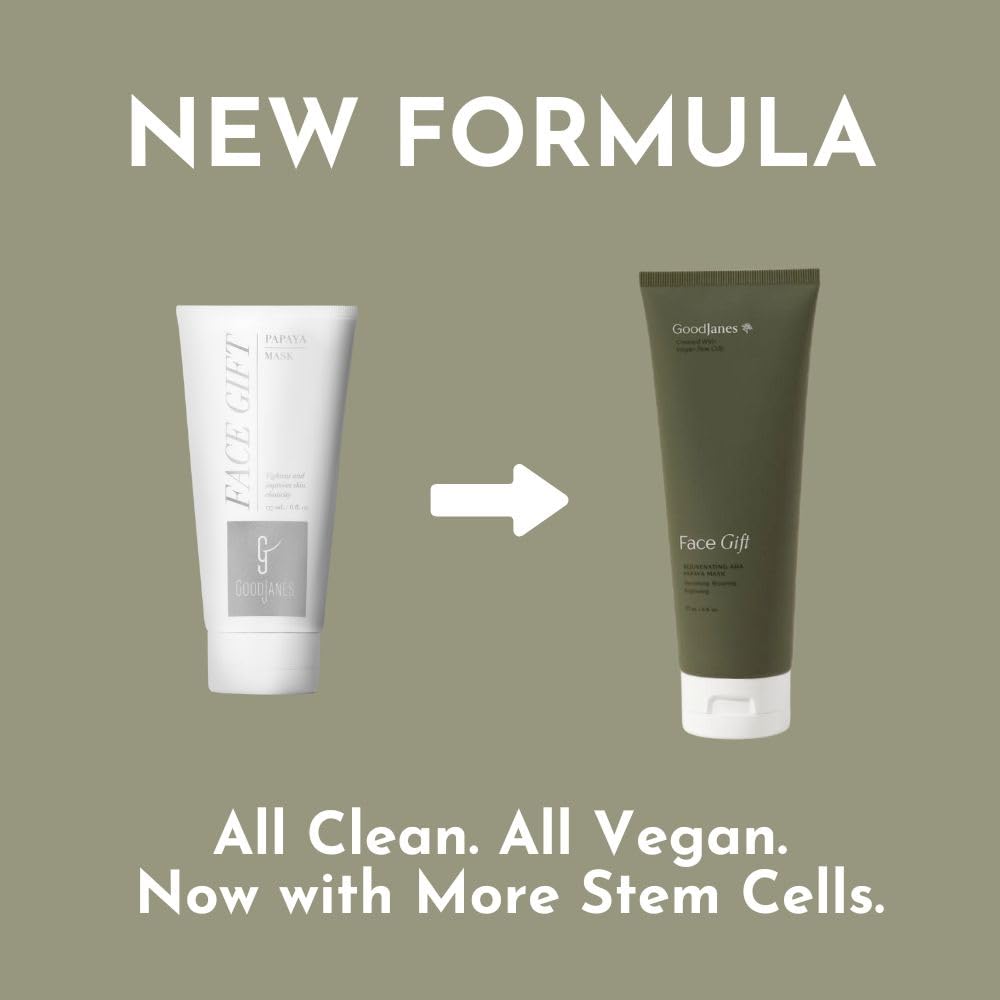 GOODJANES Face Gift Exfoliating & Hydrating Clay Mask with Papaya Enzymes, Lactic Acid & Echinacea Stem Cells – Vegan, Botanical Skincare for All Skin Types